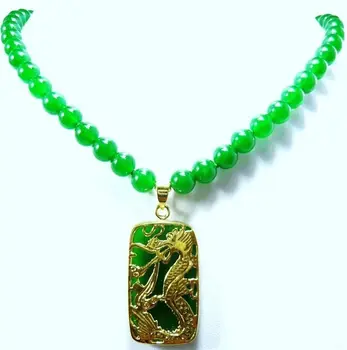 

fine 8mm green natural jade /mixed white pearl necklace +lucky dragon pendant