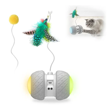 

Cat Toy Interactive Feather Automatic Rolling Cat Sense Obstacles Automatically with Colorful Light Feather Ball Pet Toy for Cat