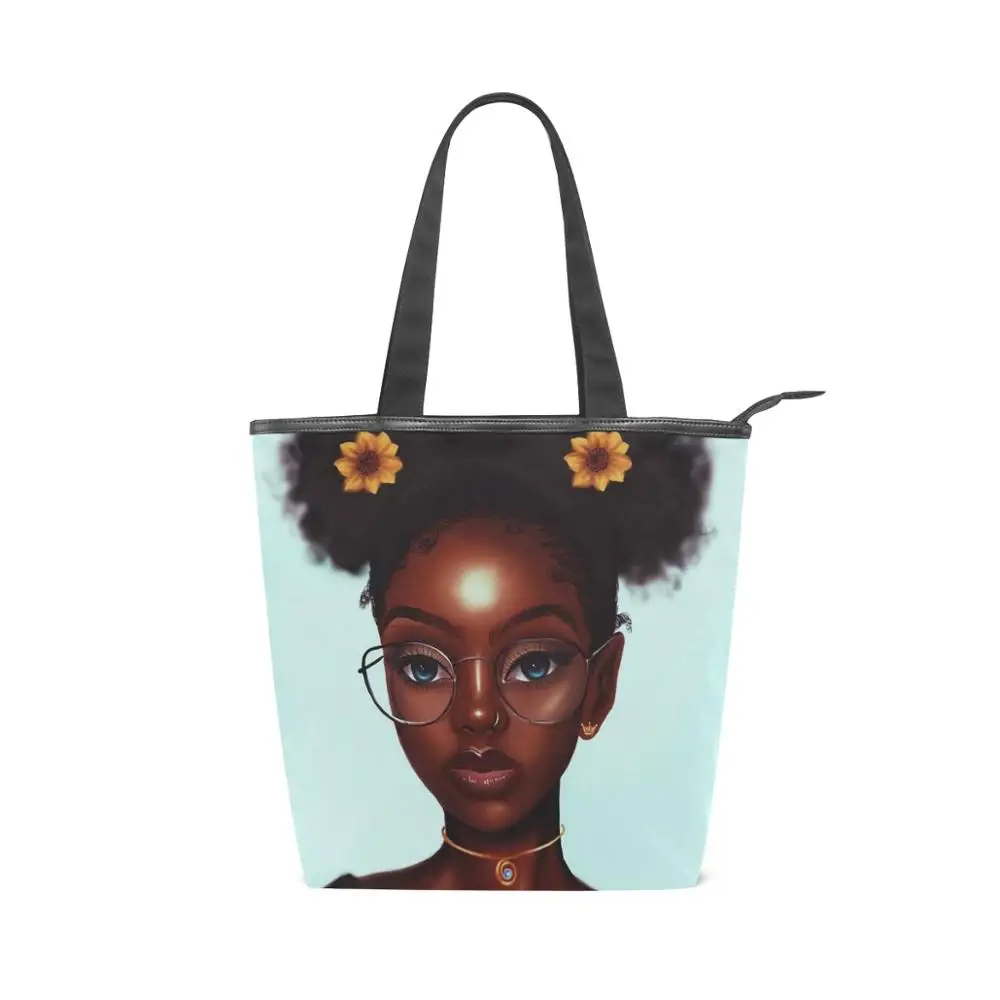 

ALAZA New Handbag Canvas Shoulder Bag Afro Girls Black Women Beach bags Simple Women Package Elegant Canvas bag Crossbody bags