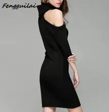 FENGGUILAI Autumn Winter Sexy Off Shoulder Turtleneck Sweater Dress Women Vintage Twisted Half Sleeve Long Pullovers Jumpers FENGGUILAI Autumn Winter Sexy Off Shoulder Turtleneck Sweater Dress Women Vintage Twisted Half Sleeve Long Pullovers Jumpers