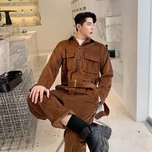 Мужские комбинезоны вельветовые уличные хип хоп Свободные повседневные брюки карго шаровары мужские и женские винтажные модные длинные рукава комбинезон брюки