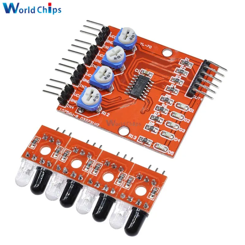 4 Channel Infrared Detector Tracking hotoelectricity Sensor Module Line Obstacle Avoidance for Smart Car Robot DIY Kit | Электронные