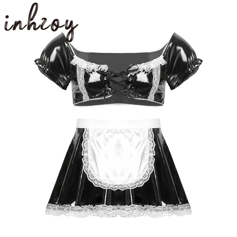 セクシーな男性女装シシーメイド服エロ衣装パテントレザートップとミニスカート男性ゲイ下着絶賛クラブウェア ランジェリーセット Aliexpress セクシーな男性女装シシーメイド服エロ衣装パテントレザートップとミニスカート男性ゲイ下着絶賛クラブウェア ランジェリーセット Aliexpress