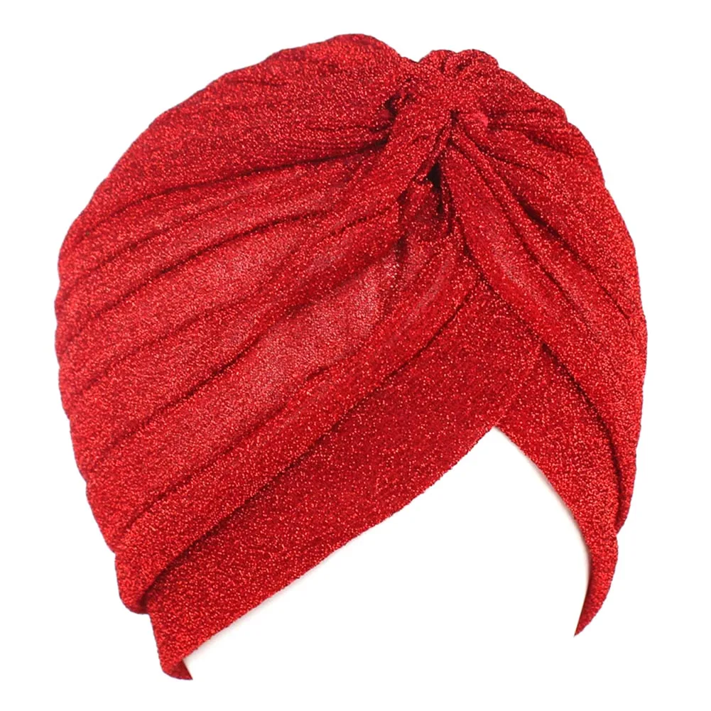 Блестящий Золотой Шелковый головной убор для женщин поворотное плетение тюрбан шапка теплый стрейч вязаный головной платок индийский головной убор мусульманский головной убор банданы - Цвет: Красный