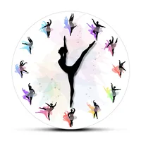 Dancing Ballerina Overweight Lady Colorful Printed Wall Clock Gymnast Girl Moving Arrow Elegant Wall Watch For Dancer Girls Room 1