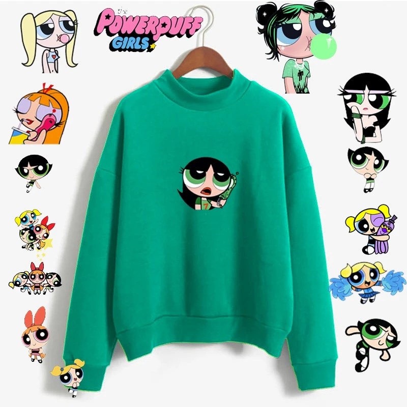 Hot Cartoon Cute Powerpuff Girls Pink Sweatshirt Bat Sleeve Kangaroo Pocket Fleece Hoodie Suits Winter Casual Outfits Pullover | Мужская