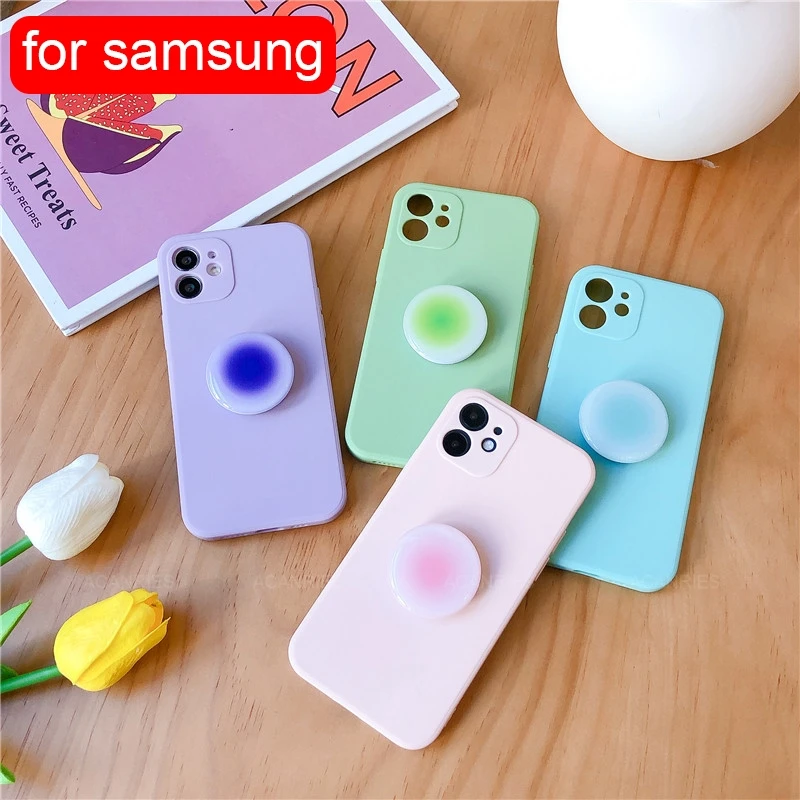 Gradient Square Phone Holder Case On For Samsung Galaxy S21 S20 Fe Ultra Plus Lite 5g S 21 20 S30 Girl Cute Stand Silicone Cover