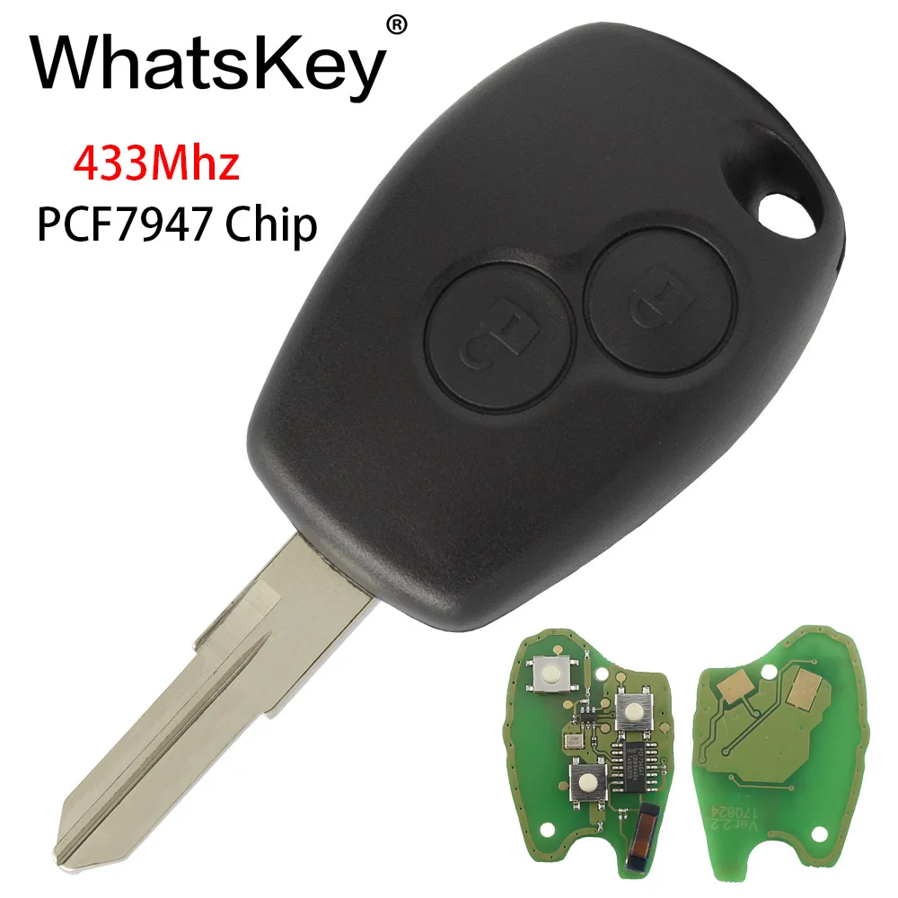 WhatsKey 2 кнопки автомобиля дистанционного ключа костюм для Renault Duster сlio Kangoo Logan Sandero управления 433 МГц PCF7947 чип с лезвием VAC102