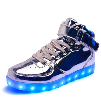

Hot Sale Red White Silver Big Size Shoes Men Glowing Cool Light Flat Shoes High-top Light Up Boots For Adults