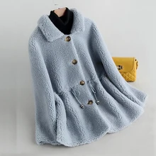 Стрижки овец пальто с мехом для Женщин натуральном овечьем меху куртка, шерстяное пальто размеры больше стандартных F1128