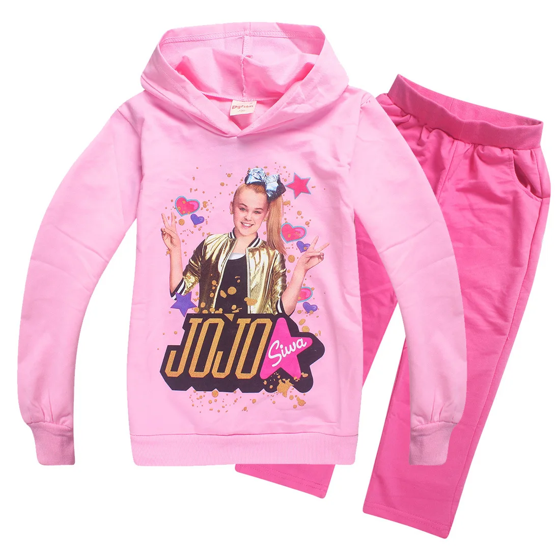 JOJO siwa/весенне-Осенняя детская хлопковая футболка с длинными рукавами и рисунком для девочек толстовка с капюшоном+ штаны, детский спортивный костюм, одежда