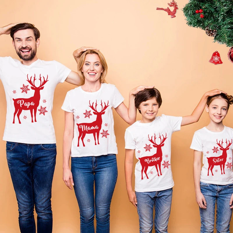 Cotton Christmas Family Matching Clothes Mother Daughter Father Son Elk Cartoon Printed Look Outfit Baby Rompers | Мать и ребенок