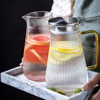 

1.5L Japanese vertical pattern glass kettle Large capacity explosion-proof glass teapot Filter lemon kettle Cold drink juice pot