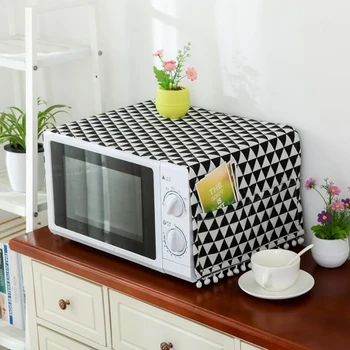 

Microwave Cover Black Geometric Cotton Linen Microwave Oven Dust Cover Cloth Cover Towel Kitchen Accessories
