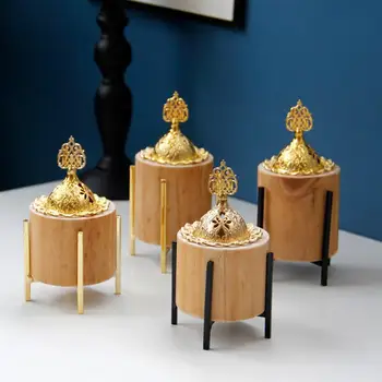 

Middle East Arab golden censer luxury metal wood combination of natural Nordic style incense burner