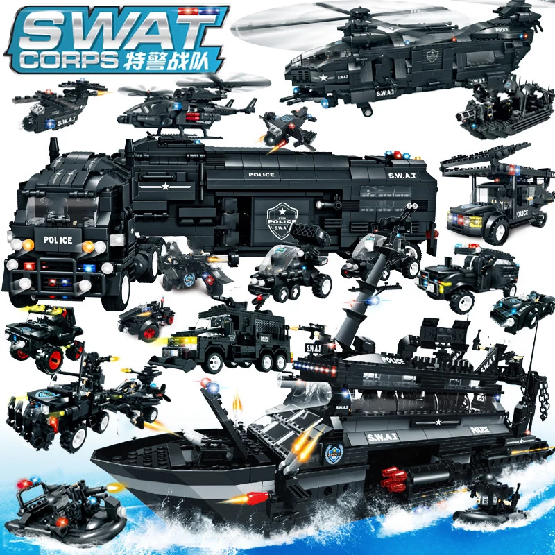 WOMA City Police Military SWAT Arms Vehicle Sets Truck Car Gunship Plane Model Building Blocks Brick Boys Gifts | Игрушки и хобби