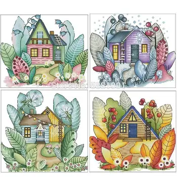 

Four Seasons Magic House patterns Counted Cross Stitch 11CT 14CT 18CT DIY Cross Stitch Kit Embroidery Needlework Sets home decor
