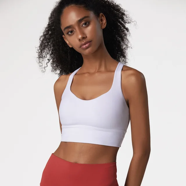 2021 New Top Woman Sports Bra Push Up Hollow Backless Cross Shoulder Straps Lulu Yoga Bra Pilates Jogging Gym Running Crop Top White