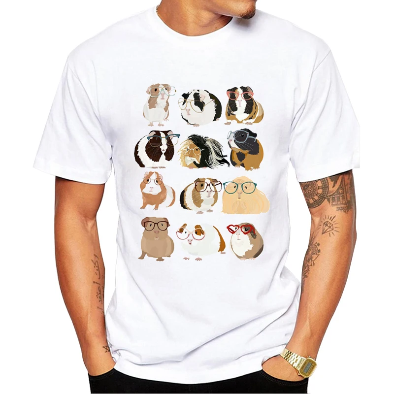 TEEHUB Herren-T-Shirt mit Katzen-/Hundemotiv, Hipster, Meerschweinchen mit Brille, bedruckt, kurzärmelig, lustiges T-Shirt_voghion.com