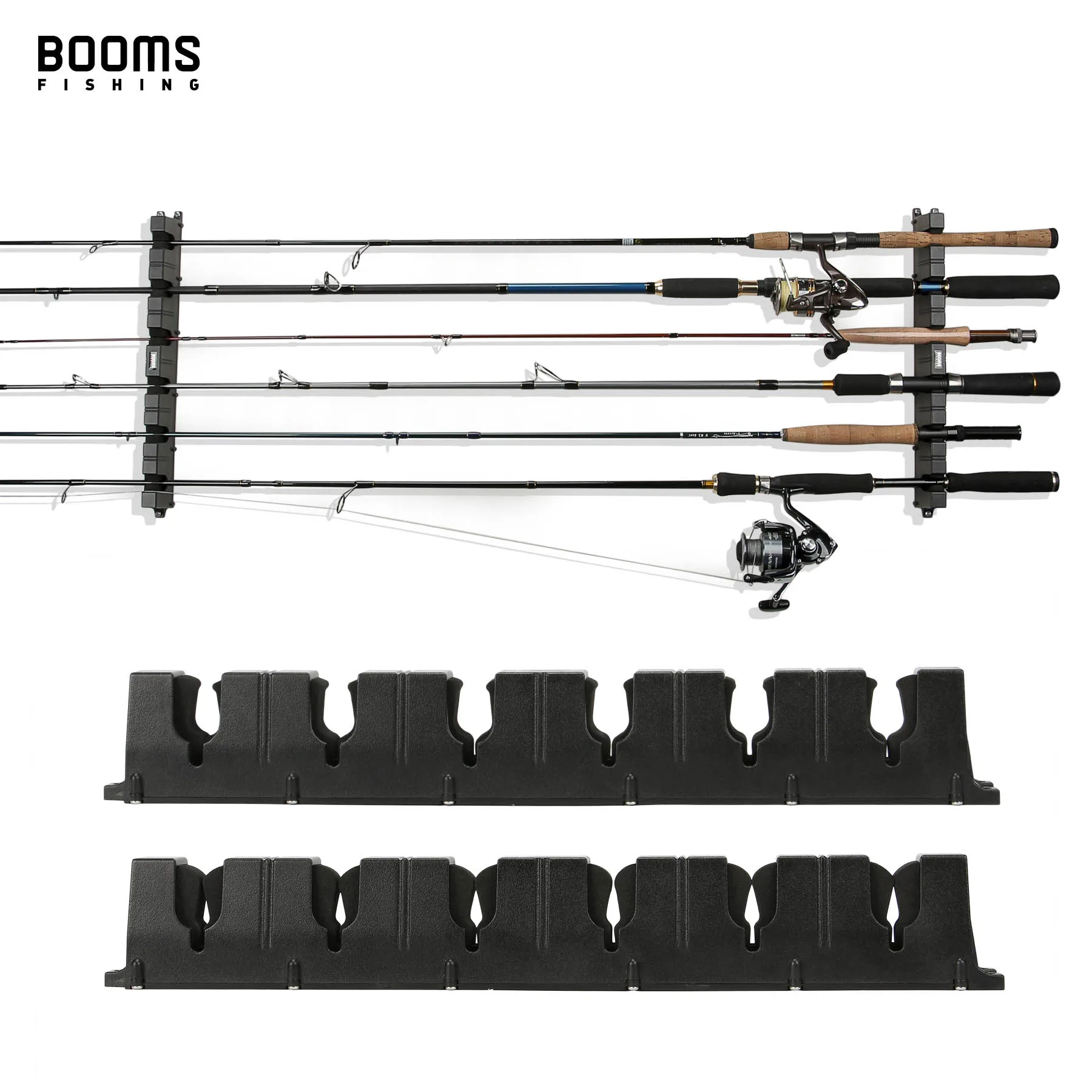 Booms Fishing WV1 Horizontal 6-Rod Rack Fishing Pole Holder Rod Holders  Wall Mount Modular for Garage Fishing Rods Storage Tool
