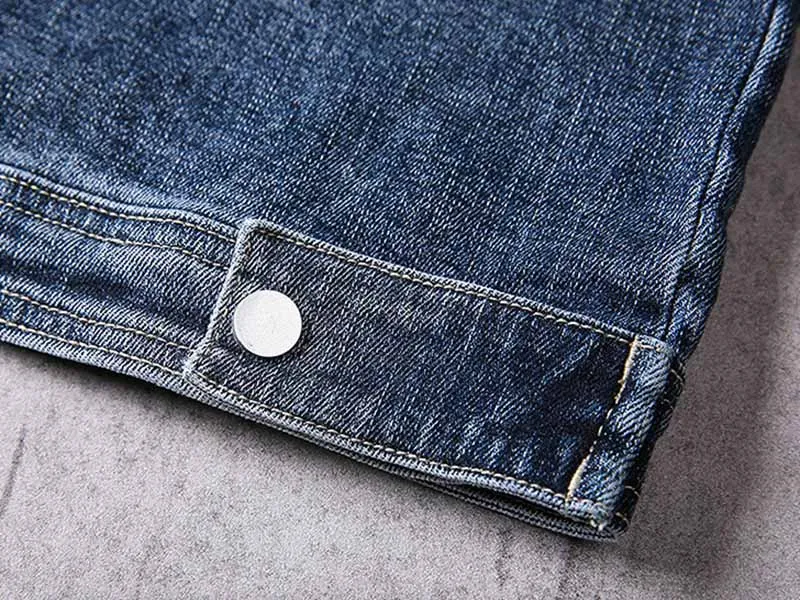 Mcikkny Solid Color Men's Cargo Loose Denim Jackets Multi Pocket Blue Jeans Jackets Male Stand Collar  (3)