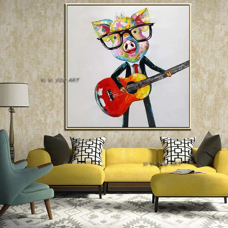 Ręcznie Malowane Świnia Małpa Obrazy Olejne Na Płótnie Wall Art Do Salonu Dekoracje Ścienne Do Domu Obrazy Zwierząt Dla Dzieci Pokój Home Decor
