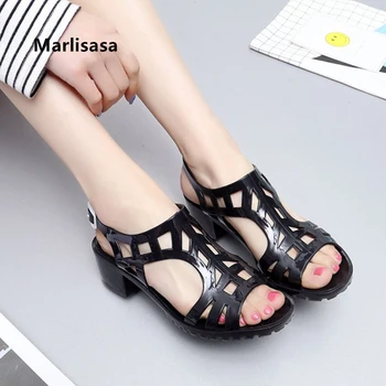 

Marlisasa Sapatos Azuis Women Fashion Black Jelly Soft Beach High Heel Shoes Ladies Casual Golden Summer High Heels H5736