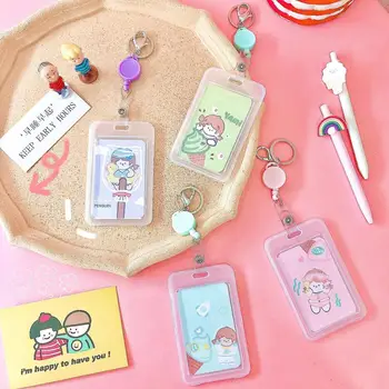 

2020 PVC Creative Cute Girl Student Card Cover Work Card Transparent Masking Tape Credit Card Bus Pass Card Cover