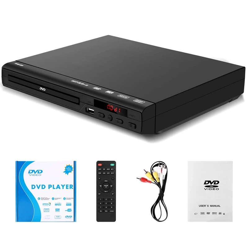 DVD Player for Home Support USB Port Compact Multi Region DVD/SVCD/CD/Disc Player with Remote Control, Built-In PAL/ NTSC System