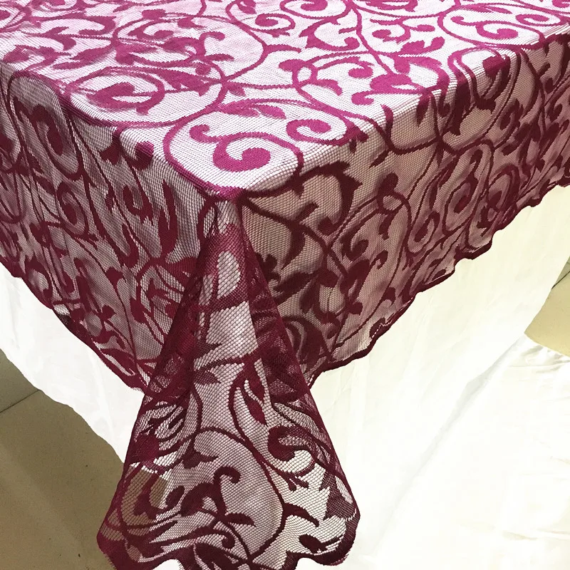 

1pcs Christmas Decor Wine red Lace Rectangle Tablecloth Curved Flower Table Cover For Home Kitchen Cloth Wedding Party Supply