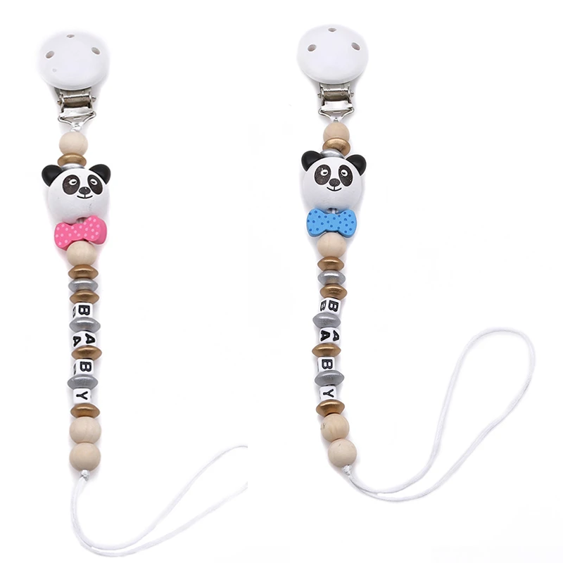 Cutebility Baby Pacifier Clip Pacifier Chain Panda Shape Hand Made Cute Colourful Beads Dummy Clip Baby Soother Holder for Baby Kid Green