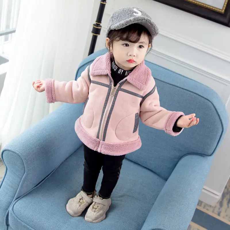 Deer velvet Pink Теплые пальто для девочек зимняя детская модная плотная Вельветовая верхняя одежда, куртки для маленьких девочек, детская одежда для девочек, одежда для девочек - Цвет: Deer velvet Pink
