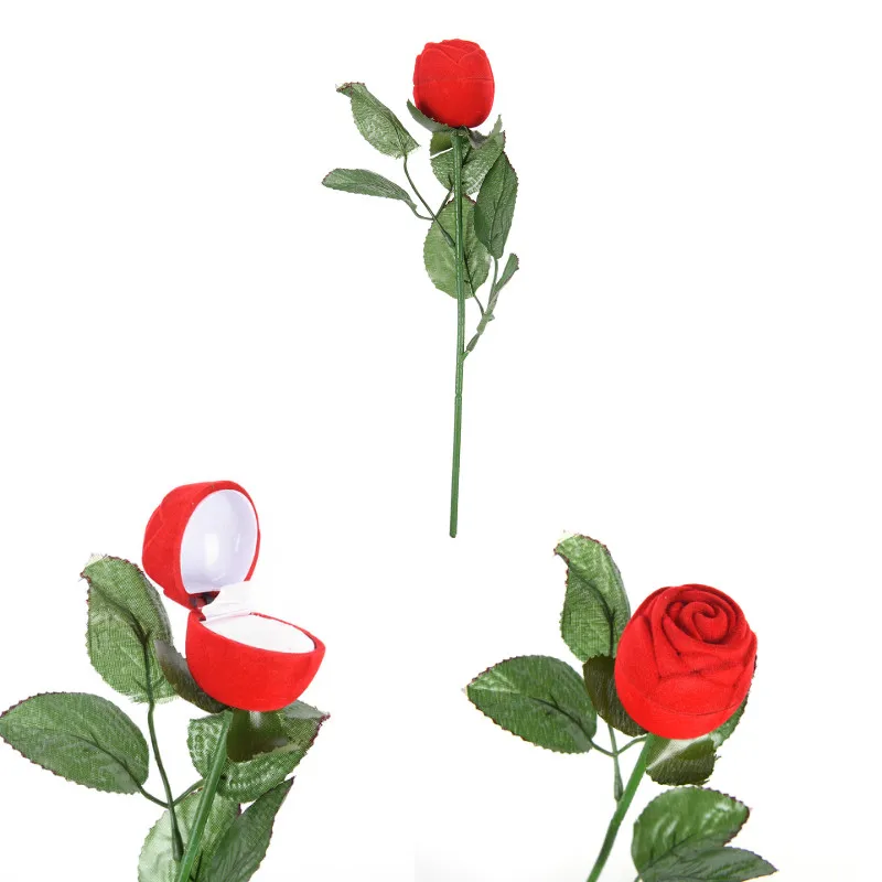 1pc Romantic Rose Ring Box Flower Flocking Holder Velvet Wedding Propose Engagement Valentine Day Gift Packing Jewelry Case | Дом и сад