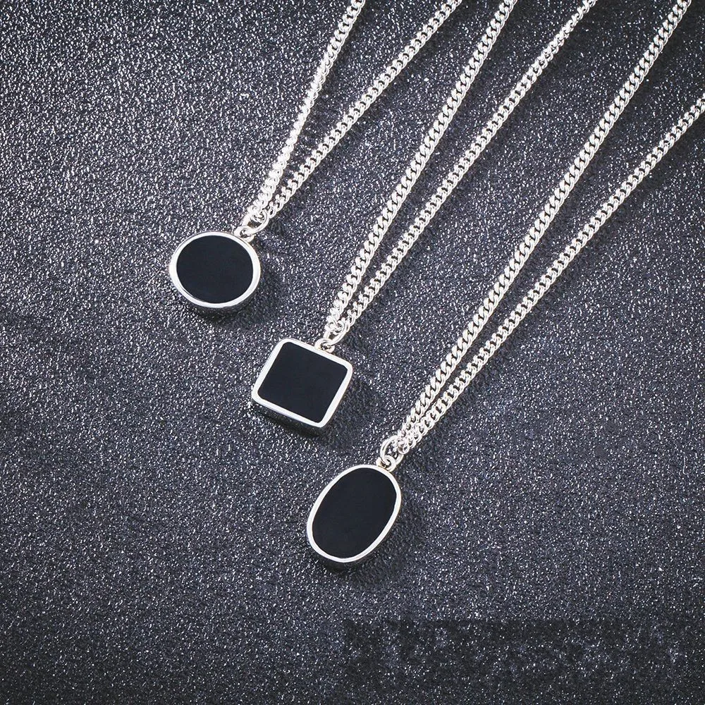 Stainless Steel Black Gem Small Oval Pendant Necklace Fashion Choker Jewelry Men Women Birthday Gift 3 Style Support Dropship | Украшения и