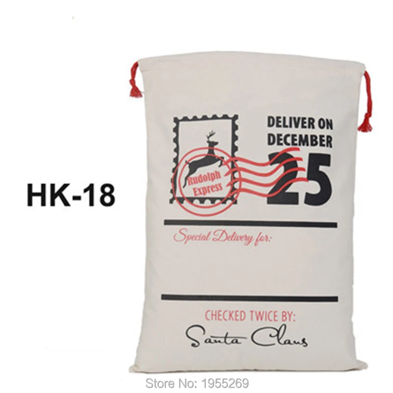 Wholesale10pcs/лот мешок Санта Рождественский подарок сумки 44 видов стилей холщовый мешок сумка хлопковый с лосем Санта Клаус шнурок можно смешивать купить - Цвет: HK-18