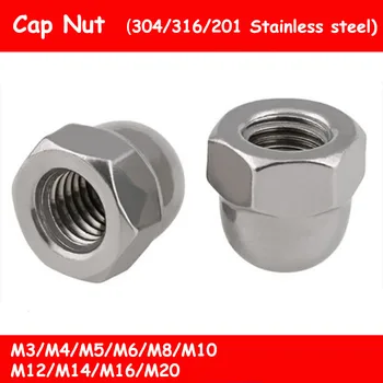 

100Pcs 304/316/201 Stainless Steel Acorn Nuts M3/M4/M5 DIN1587 Hex Head Cap Nuts Sliver Round Head Bolted Cover Acorn Dome Nut