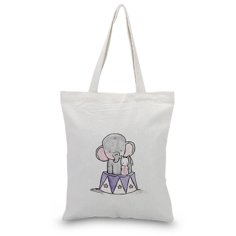Холщовая Сумка-тоут слон и сумка для покупок Кролик сумка с пользовательским принтом текстовый логотип DIY экологическая многоразовая утилизация ежедневного использования
