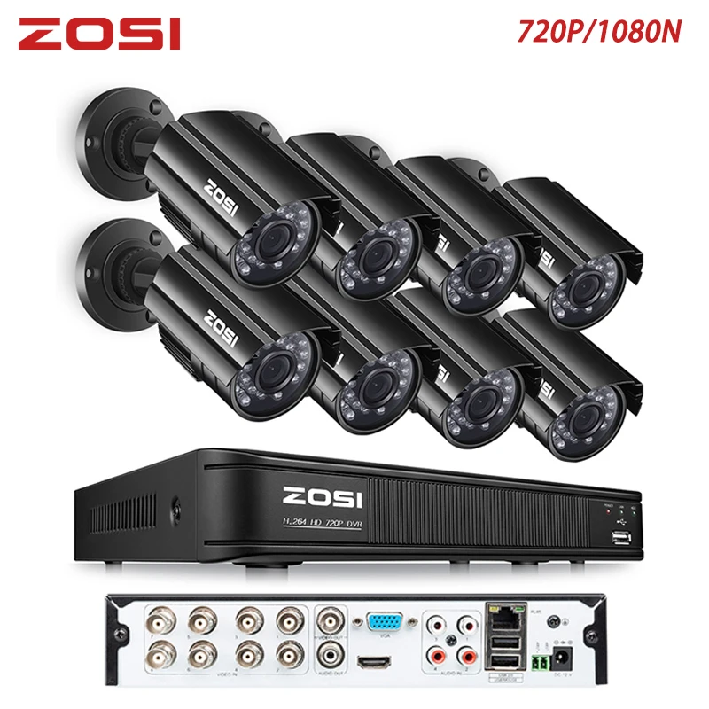 

ZOSI 8CH 1080N TVI H.264+ 8CH DVR 8 720P Outdoor Weatherproof CCTV Video Home Security Camera System Surveillance Kits