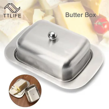 

TTLIFE 304 Stainless Steel Butter Dish Box Container Cheese Server Storage Keeper Tray with Lid Kitchen Dinnerware Butter Dish