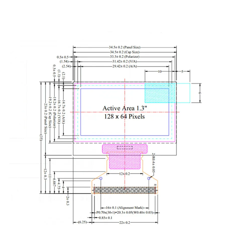 Taidacent белый синий цвет опция 30 контактов SPI I2C 128064 SH1106 1 3 дюймов Oled дюйма 64x128