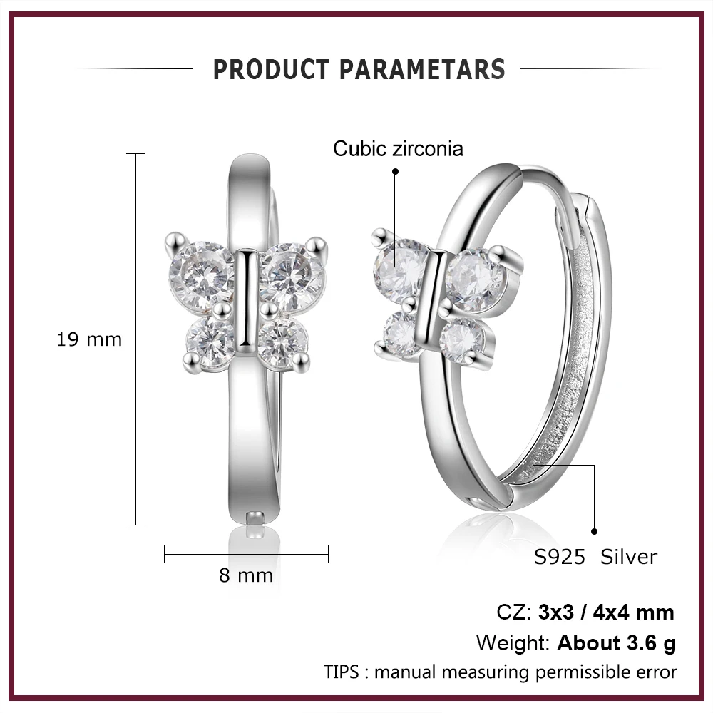 925 пробы серебряные круглые серьги-кольца, серьги-бабочки, CZ серьги для женщин, хорошее ювелирное изделие, изысканный подарок(Lam Hub Fong