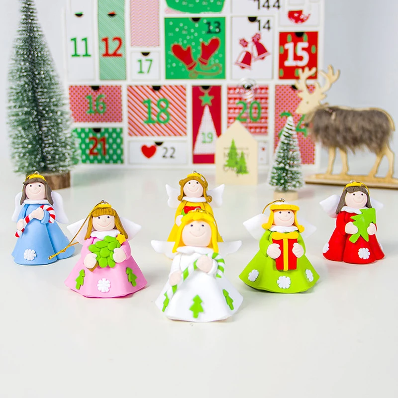 Noel Cute Angel Dolls Soft Pottery Pendant Christmas Decorations for Home Christmas Tree Ornaments Navidad New Year Gifts