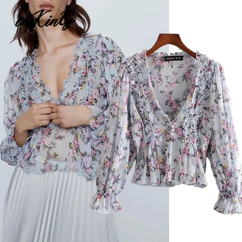 

2020 england indie folk floral cascading summer blouse women za blusas mujer de moda short shirt womens tops and blouse