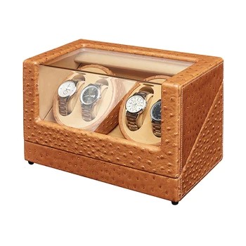 

JQUEEN Automatic Watch Winder 4+0 khaki Ostrich Pattern with Extremely Quiet Motor Large Capacity