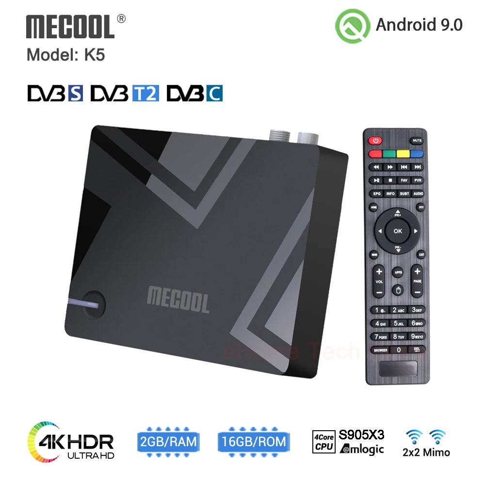 Приставка Смарт ТВ MECOOL K5 Android 9 0 Amlogic S905X3 2 4G 5G Wi Fi LAN 10/100M Bluetooth 4 1 ГБ 16 DVB