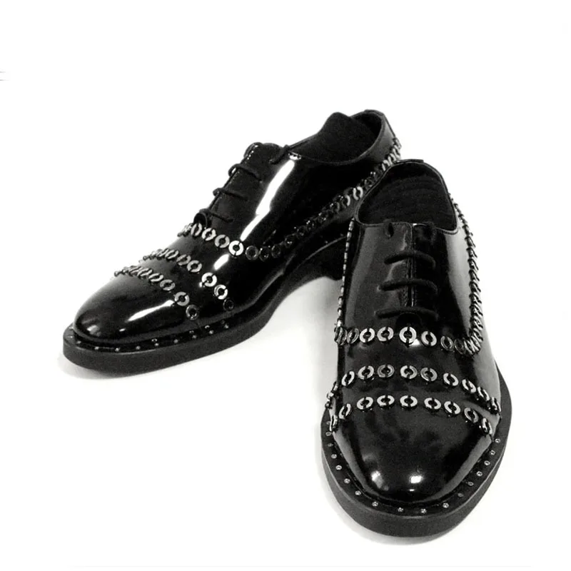 

Handmade Business Genuine Leather Shoes Men England Style Metal Dress Shoes Designer Round Toe Lace Up Sapato Social Masculino