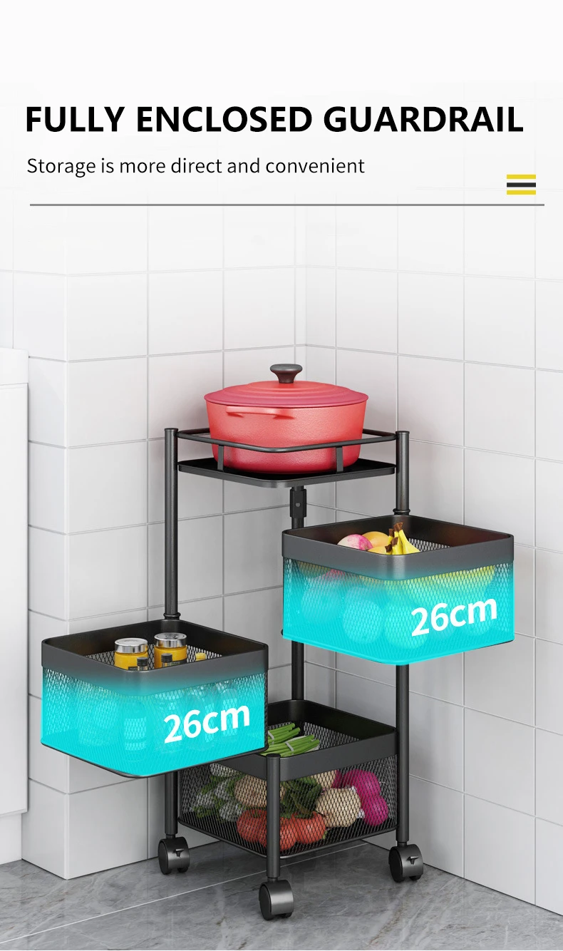 Kitchen organizer rotating vegetable shelving ground multilayer corner rack