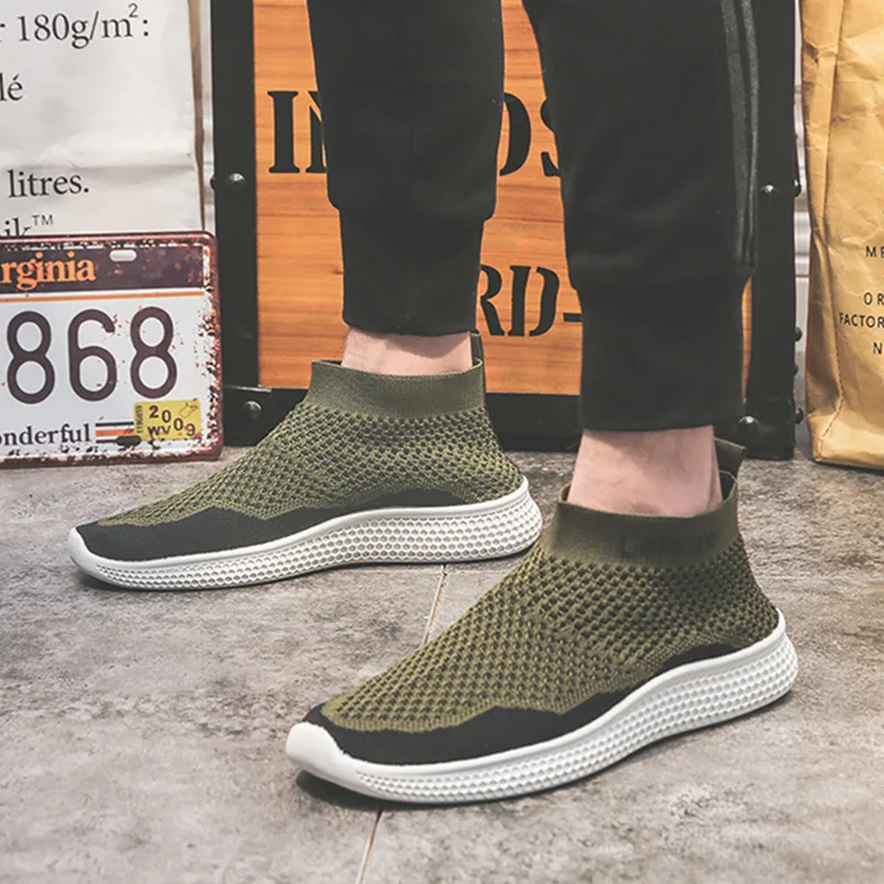 

[] MEN'S Shoes Fly Woven Korean-style Breathable Mid-top Socks Shoe Cover Feet Casual Shoes Wear-Resistant Athletic Shoes