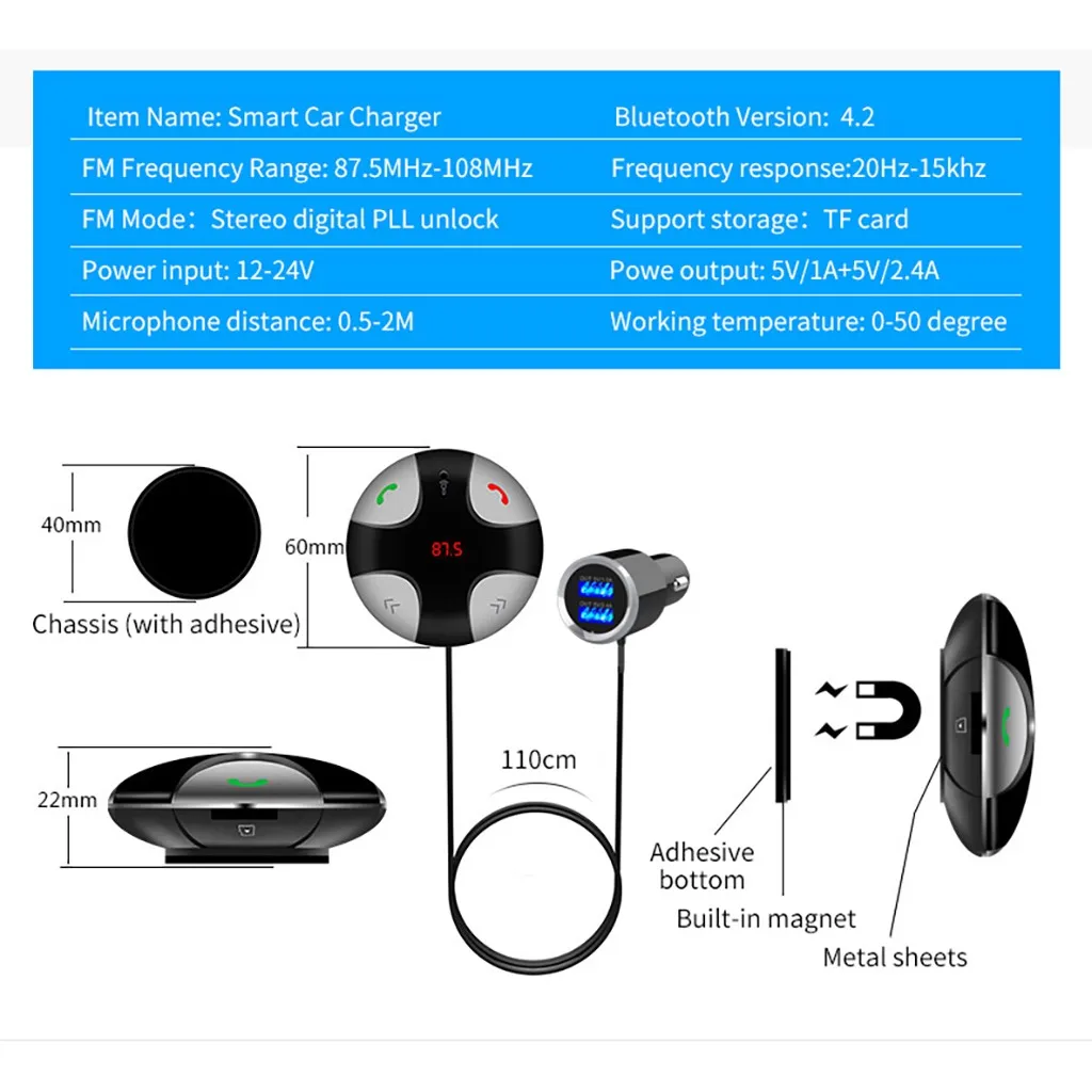 Bluetooth Car Kit Handsfree AUX Receiver Wireless Carkit Auto Speakerphone FM Transmitter Adapter for Mobile Phone Accessories