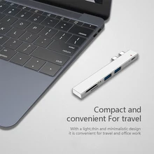 

USB Hub With SD/TF Card Reader Aluminum Alloy Multi Type C Cable Adapter Compatible For Apple MacBook Pro Laptop PC Extender